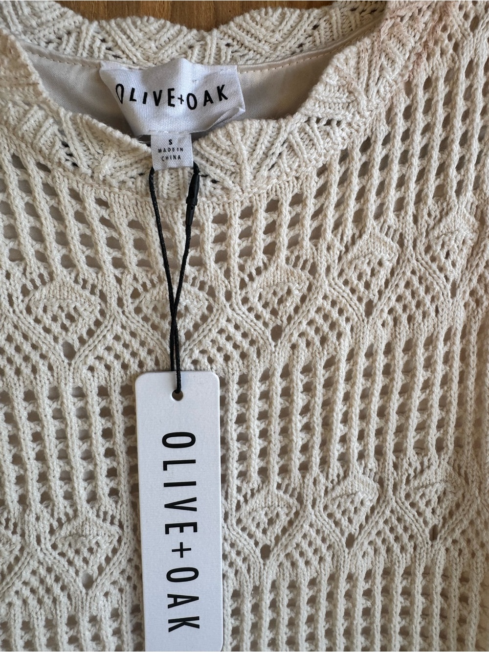 Olive + Oak Cream Crochet Knit Maxi Dress Sleeveless Boho Bodycon Size Small NWT - Picture 4 of 6